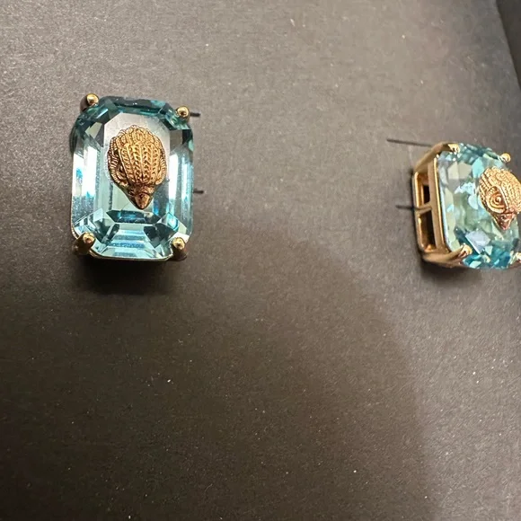 Kurt Geiger Aquamarine and Gold Stud Earrings - Picture 3 of 4